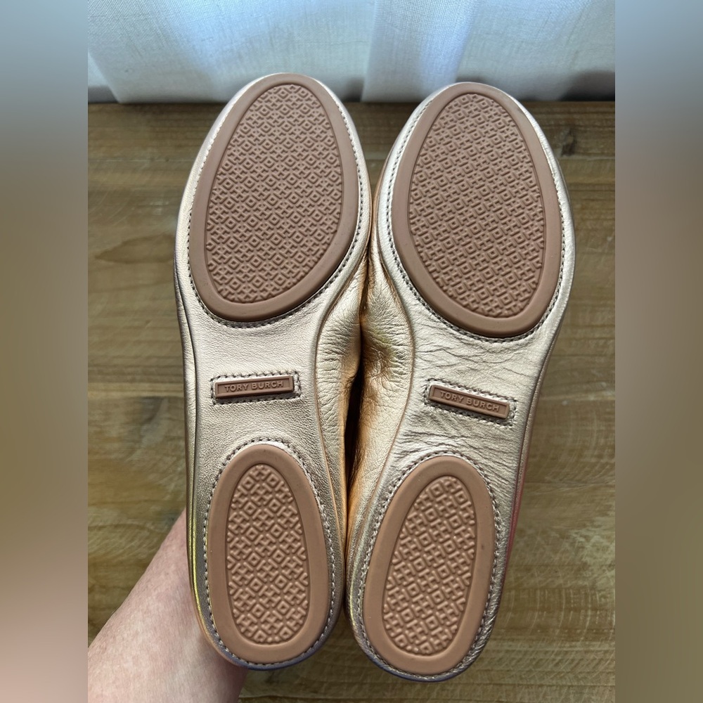 Tory Burch Minnie Travel Leather Ballet Flat Rose Gold Size 6 New - Picture 8 of 10